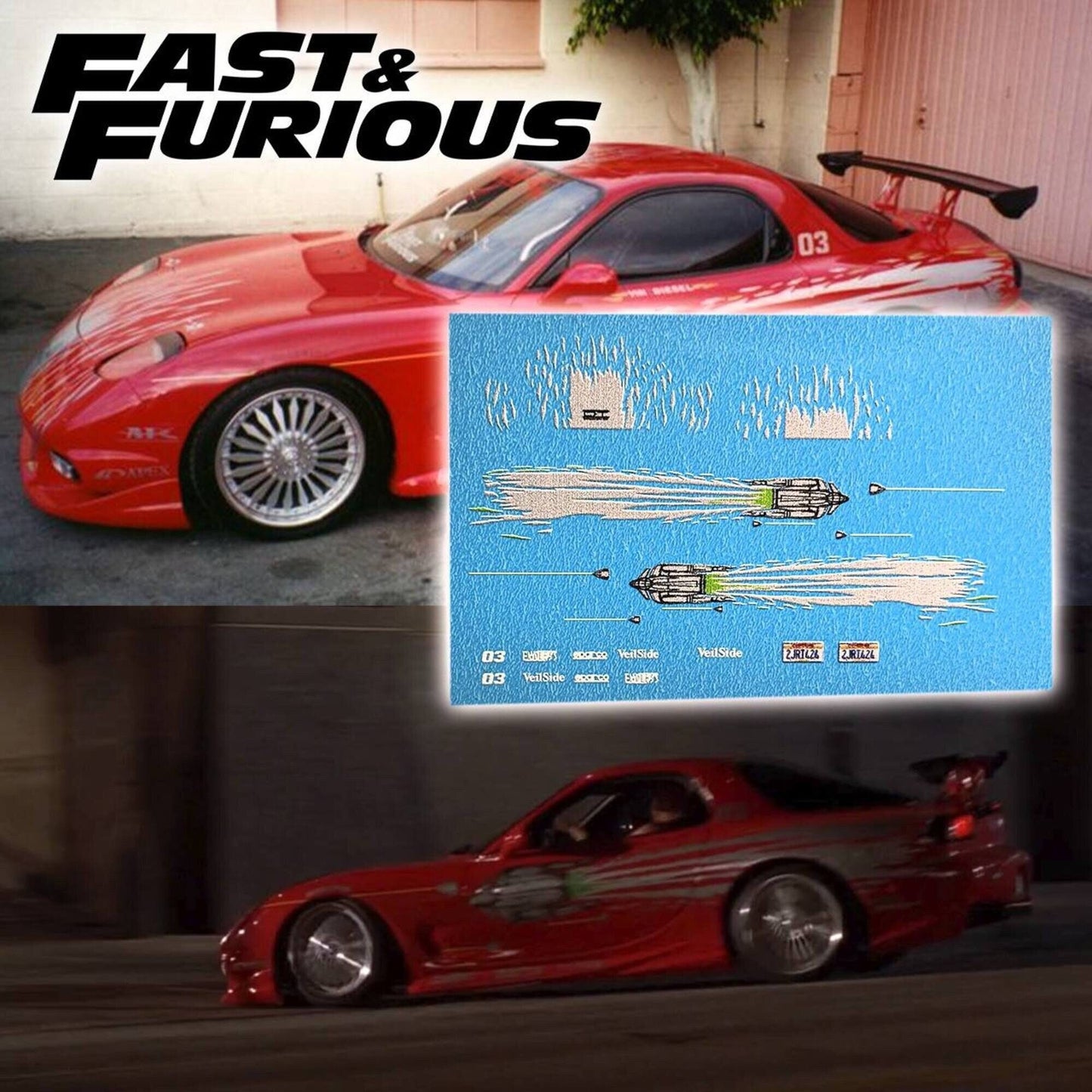 1/64 1/24 Fast&Furious Toretto's Rx7 Waterslide Decals 1:64