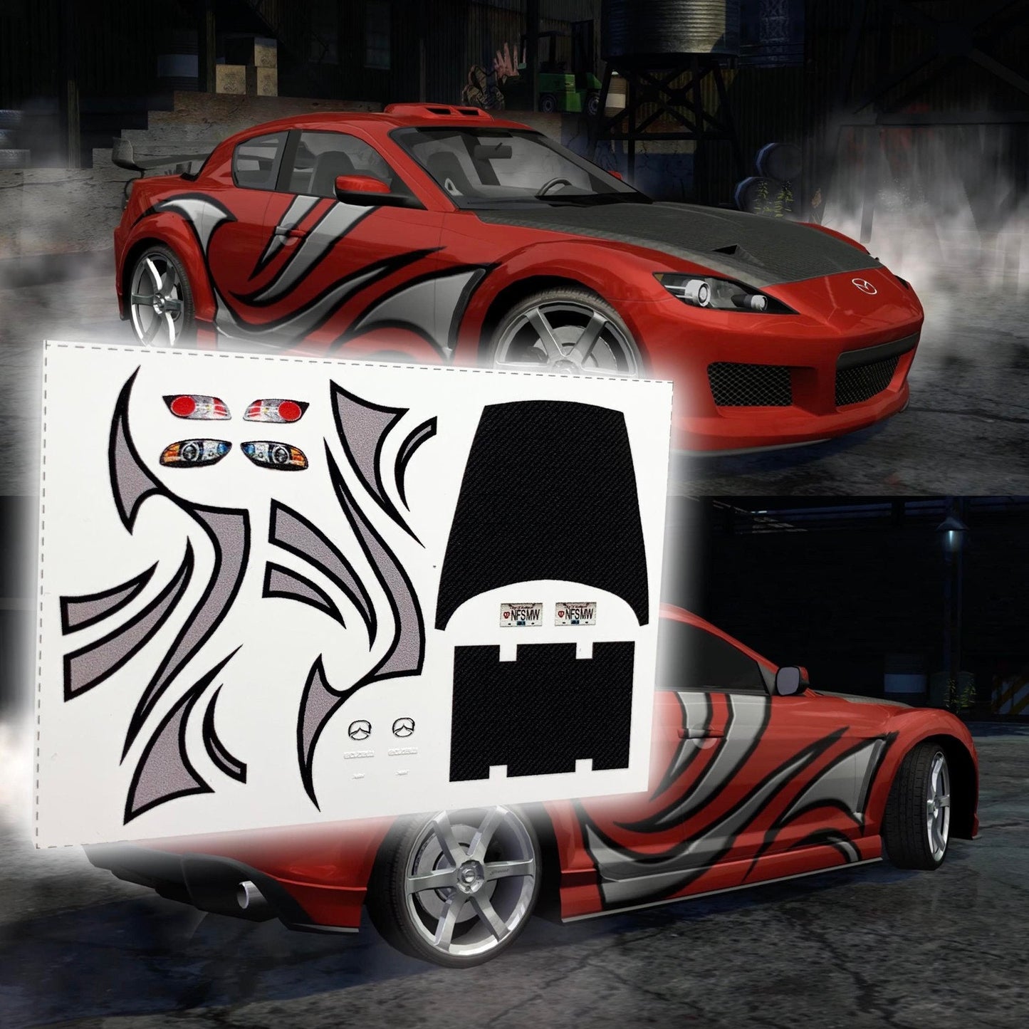 Need for Speed Most Wanted Mia's Mazda RX8 Waterslide decals 1:64