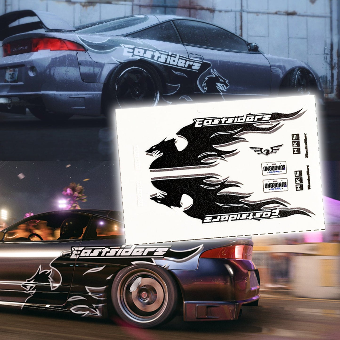 1/64 1/24 Need for Speed Eastsiders Skyline r34 & Team White Toner Waterslide decals