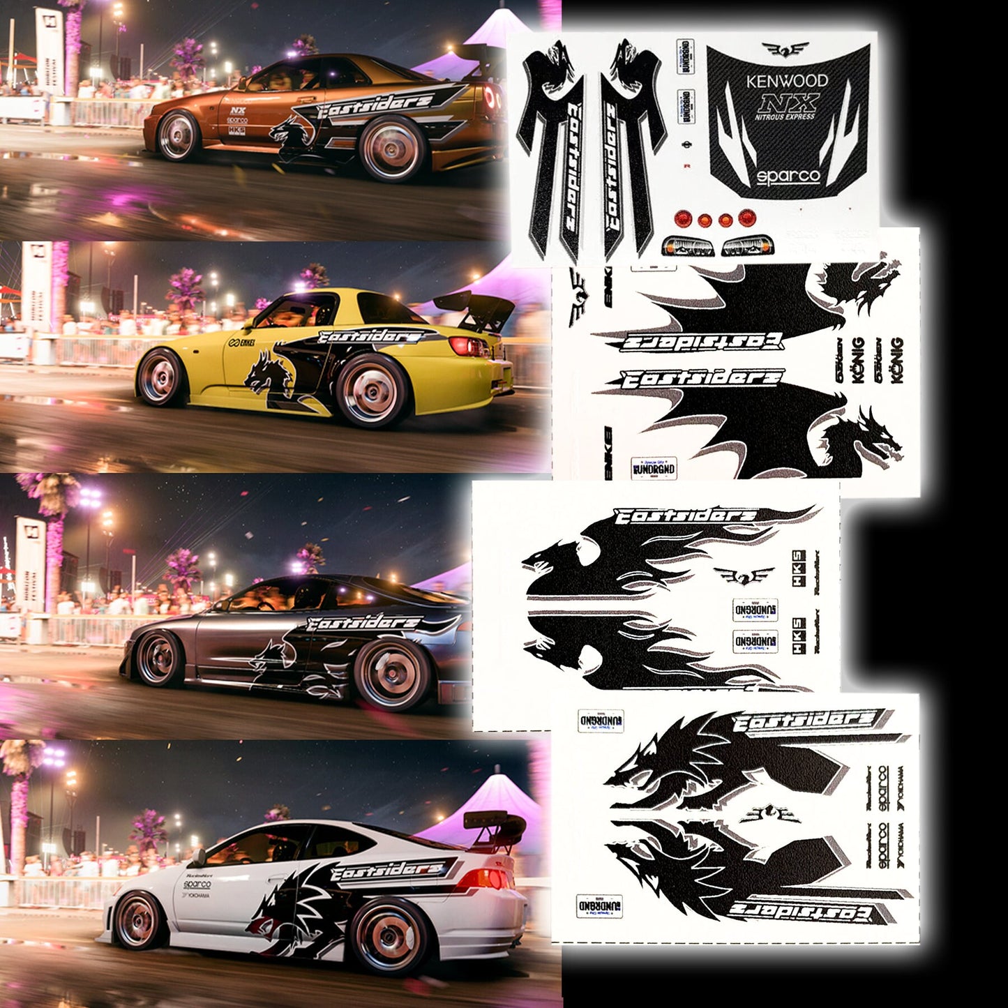 1/64 1/24 Need for Speed Eastsiders Skyline r34 & Team White Toner Waterslide decals