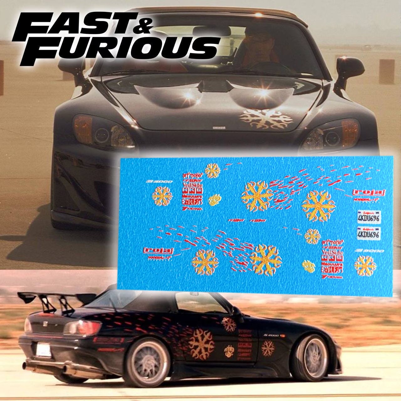 1/64 1/24 1/18 Fast&Furious Suki S2000 Johnny Tran S2000 Waterslide Decals 1:64