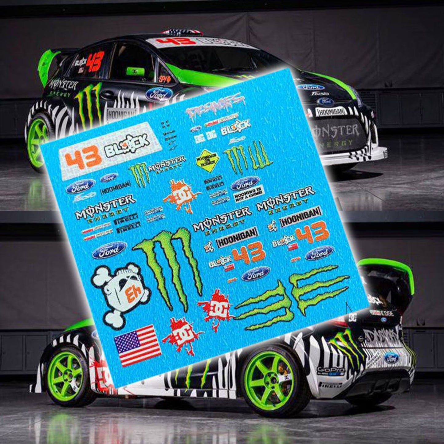 1/64 Hoonigan Ken Block Mustang Fiesta Escort White toner Waterslide decals for 1:64 scale HW