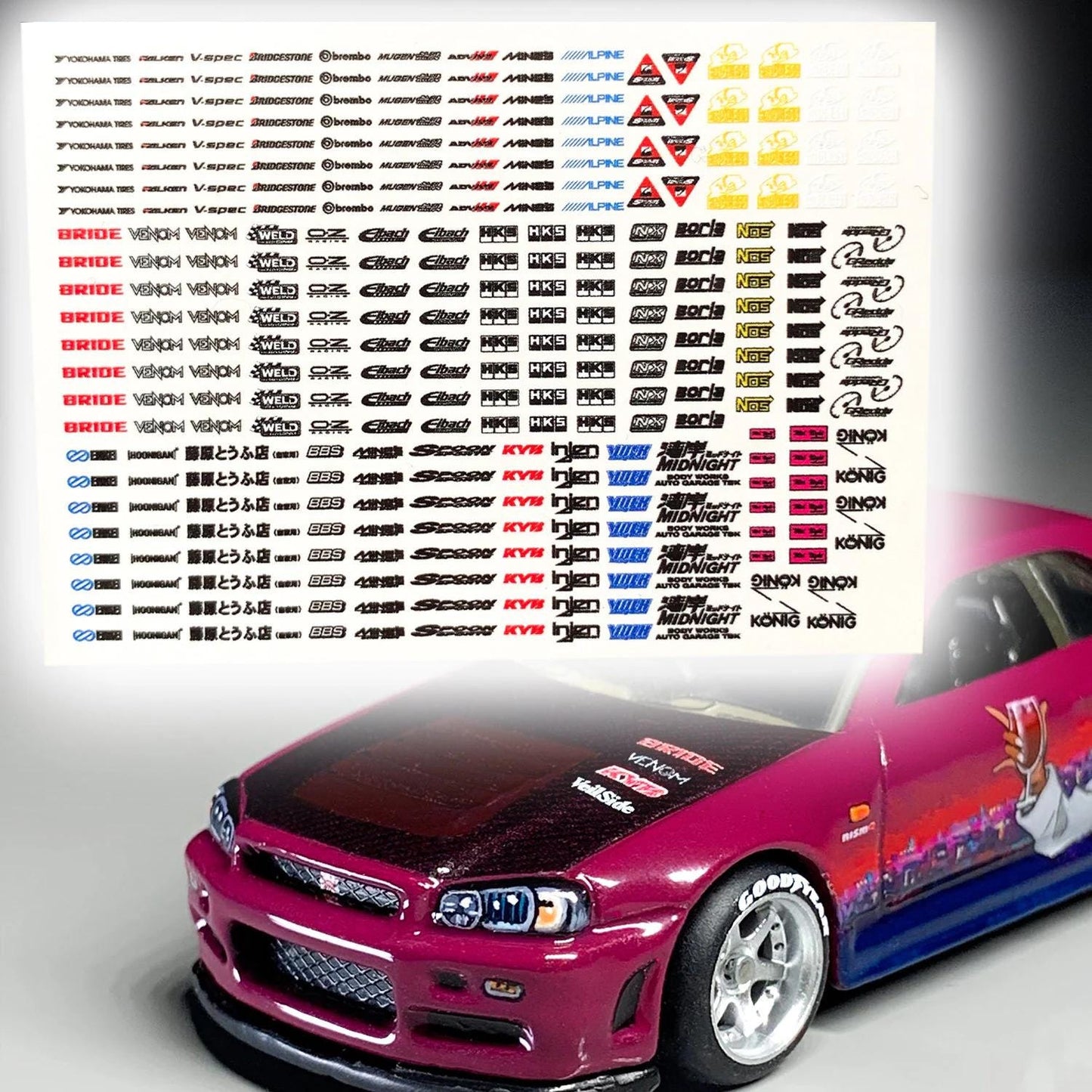 1/64 Tuners/Muscle cars/Euro Racing sponsors & perfomance sets Waterslide decals for 1:64 scale