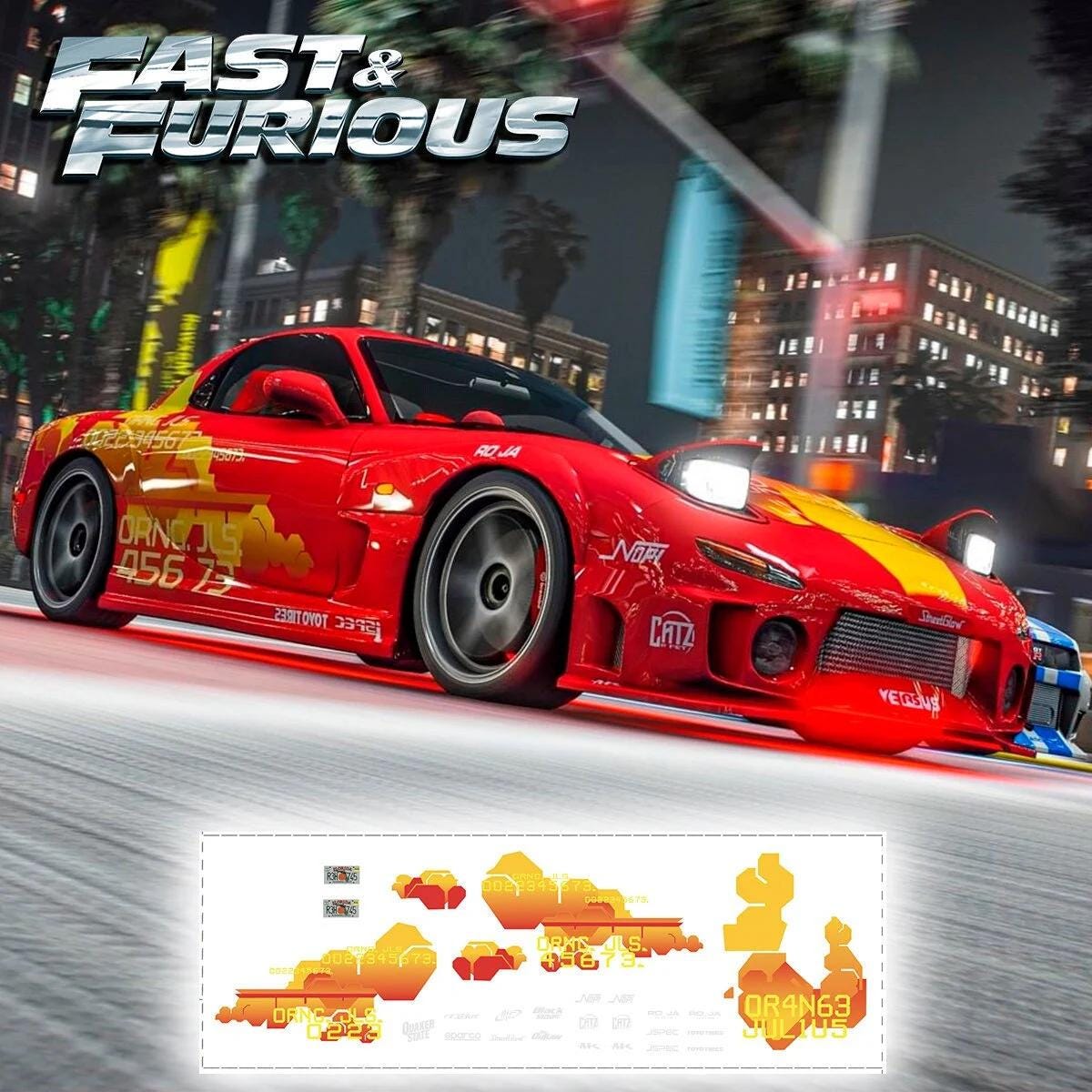 1/64 1/24 Fast&Furious Orange Julius Mazda RX7 Waterslide decals