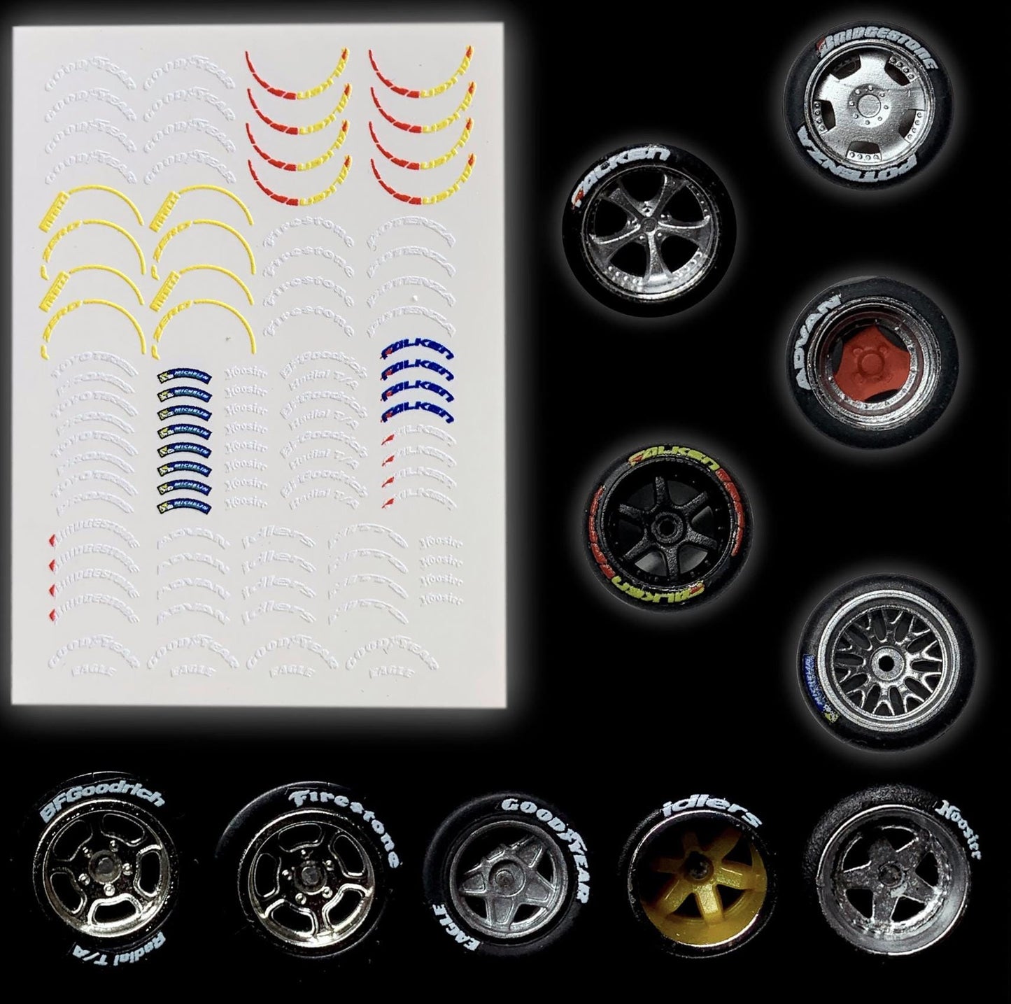 Tire Manufacturers logos 1:64 Waterslide Decals for premium/mainline wheels Tire stickers