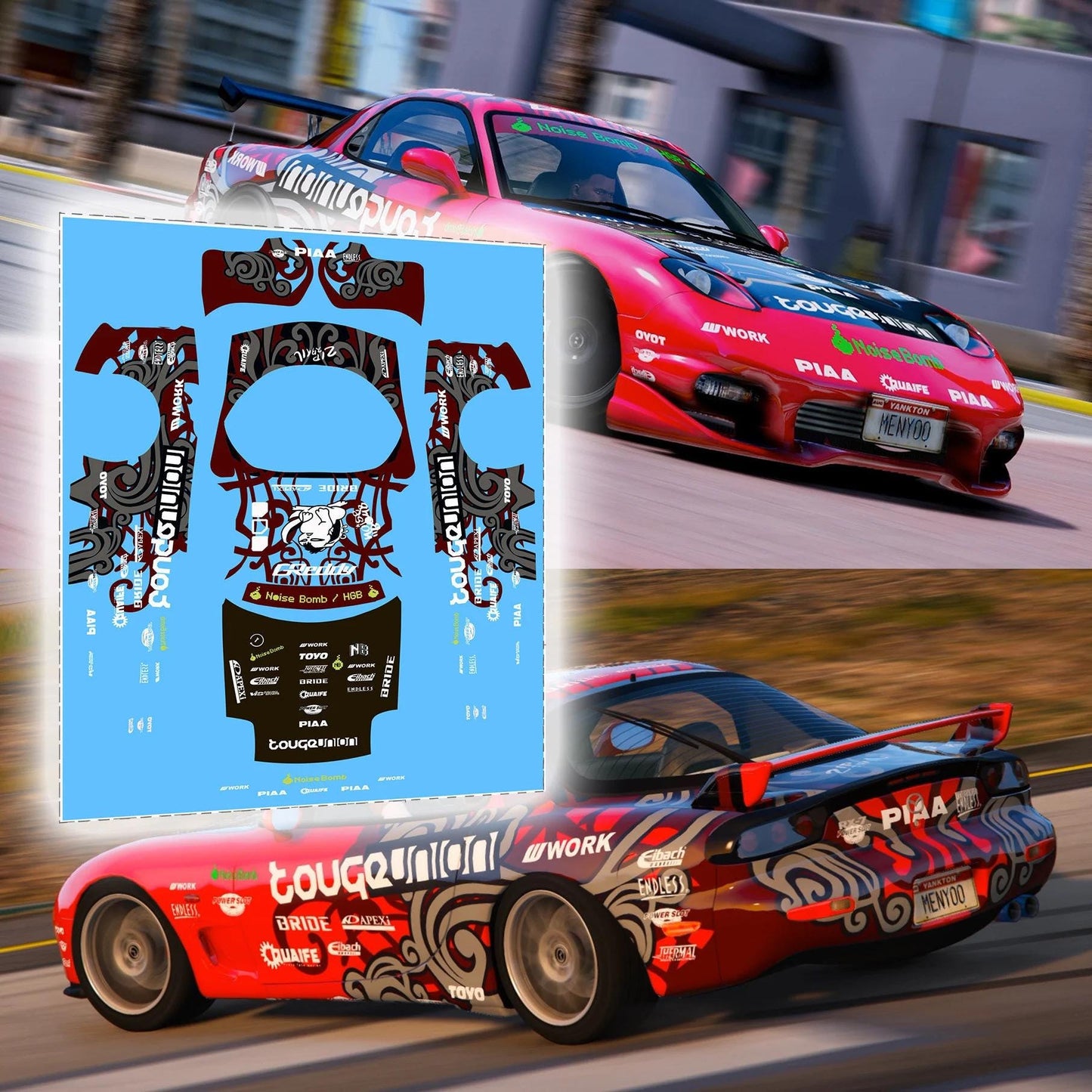Need for Speed ProStreet Mazda RX7 Aki Kimura drift king White Toner Waterslide decals for 1:64 scale