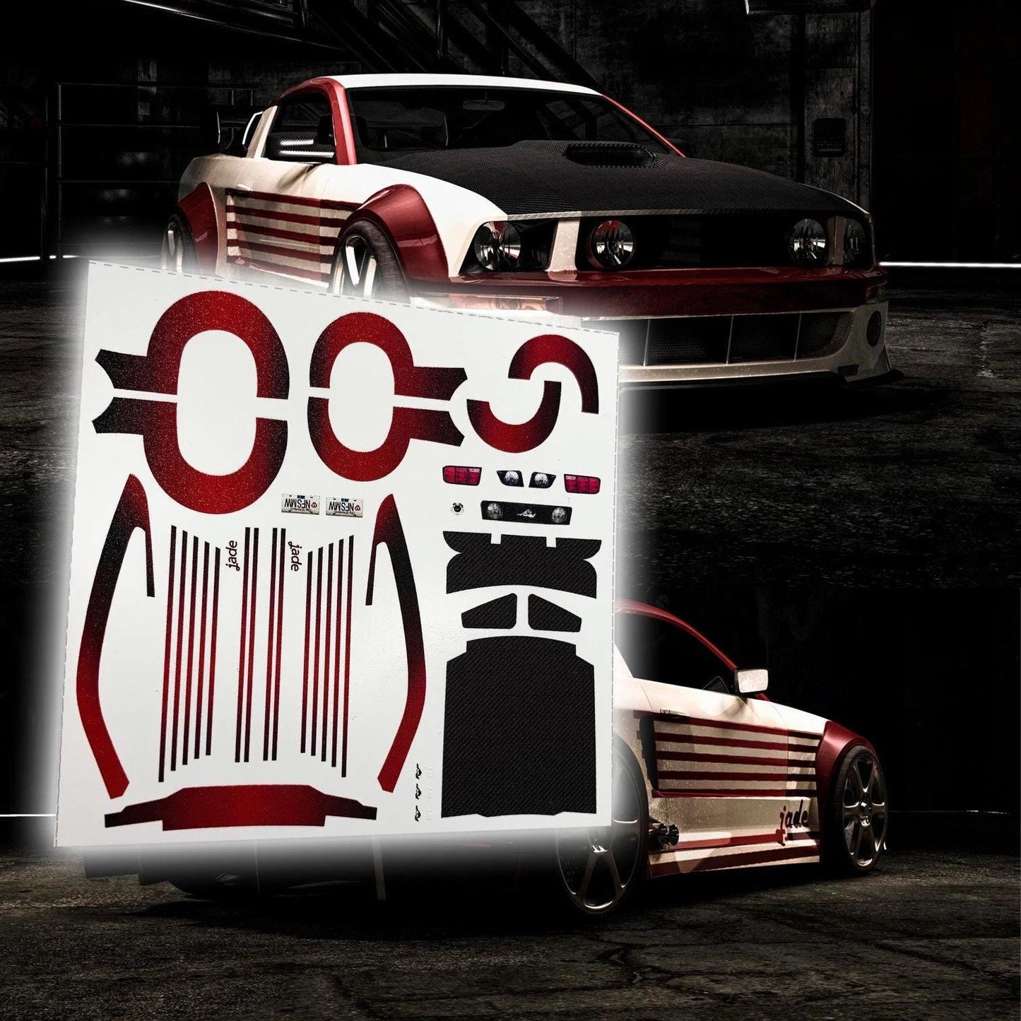 Need for Speed Most Wanted Jewels Mustang GT White Toner Waterslide decals for 1:64 scale