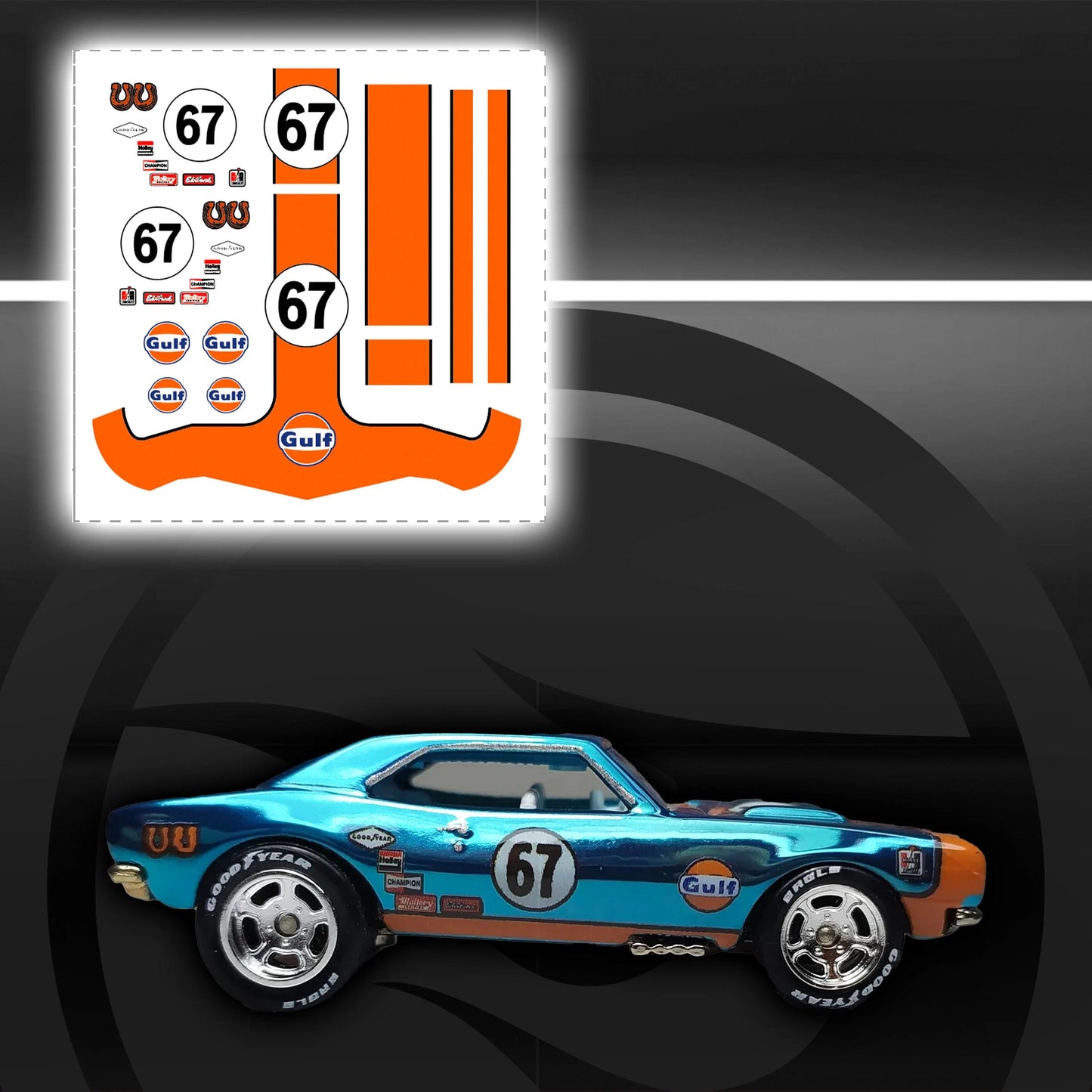Gulf Racing livery White Toner Waterslide decals for HW 1:64 Gulf Porsche Ford GT40 Camaro