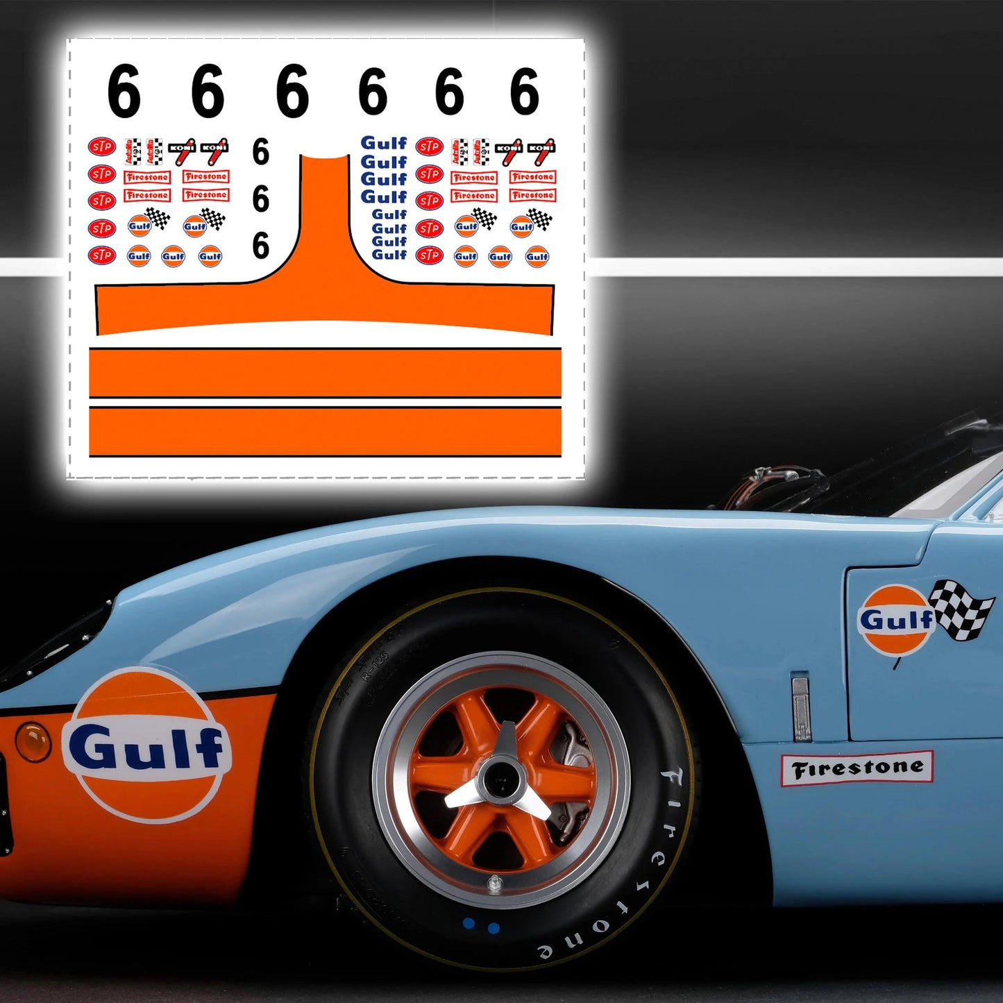 Gulf Racing livery White Toner Waterslide decals for HW 1:64 Gulf Porsche Ford GT40 Camaro