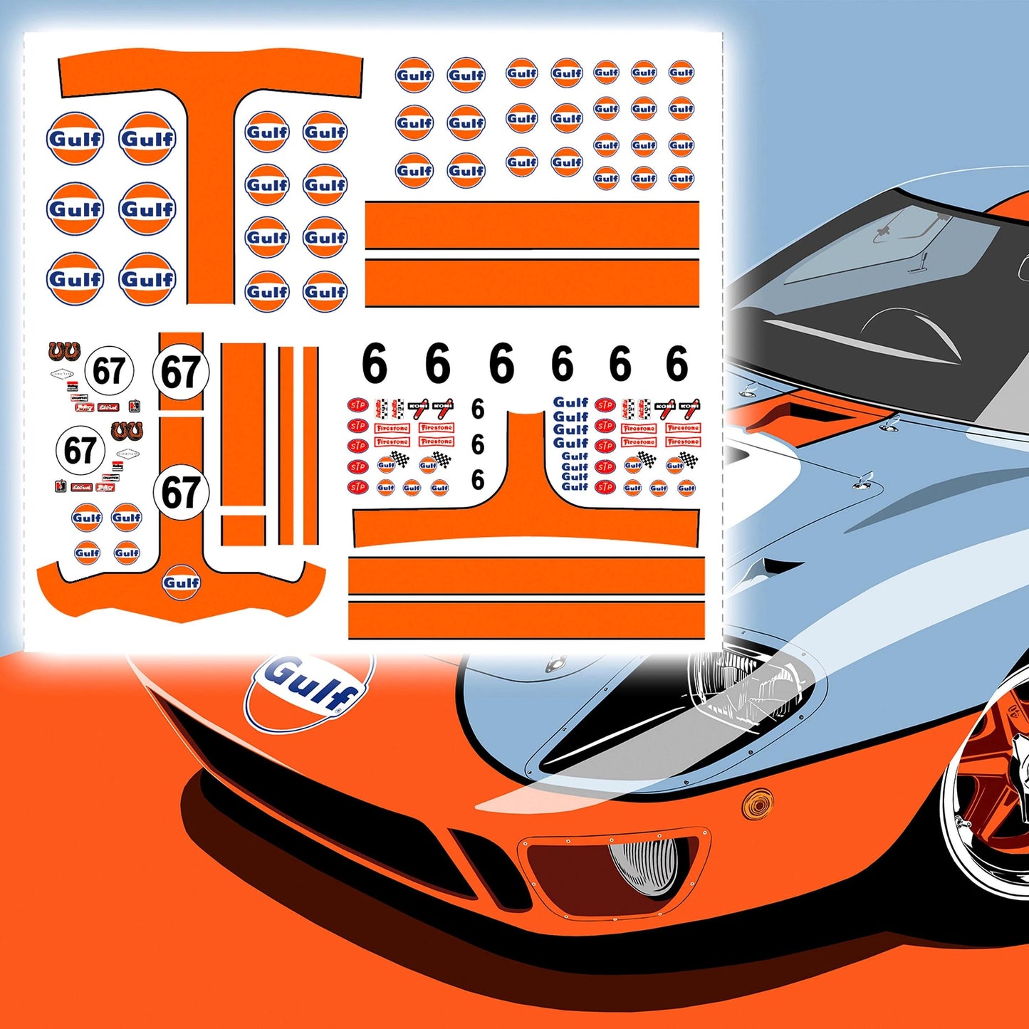 Gulf Racing livery White Toner Waterslide decals for HW 1:64 Gulf Porsche Ford GT40 Camaro