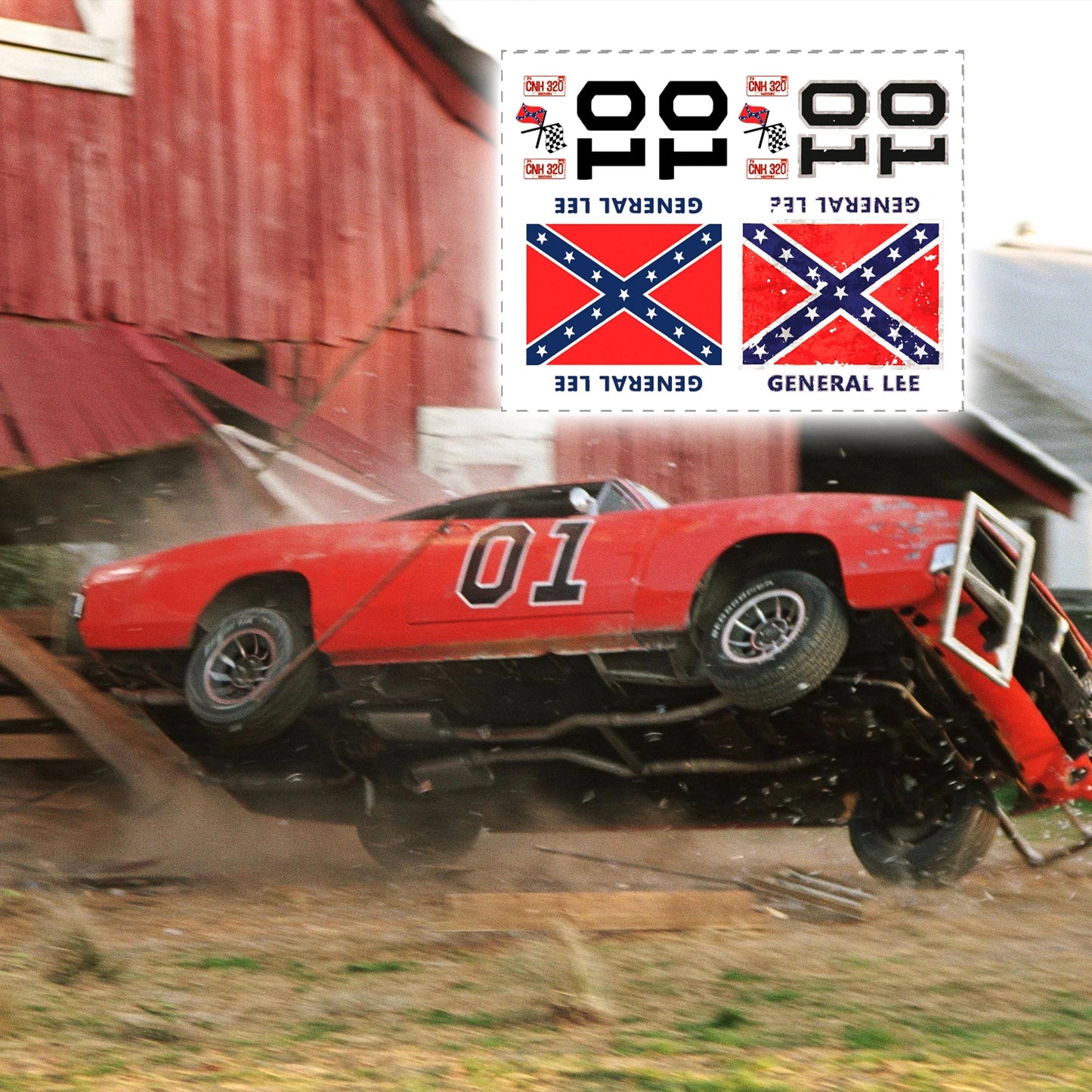 Dukes of Hazzard - General Lee Dodge Charger White Toner Waterslide decals for 1:64 scale