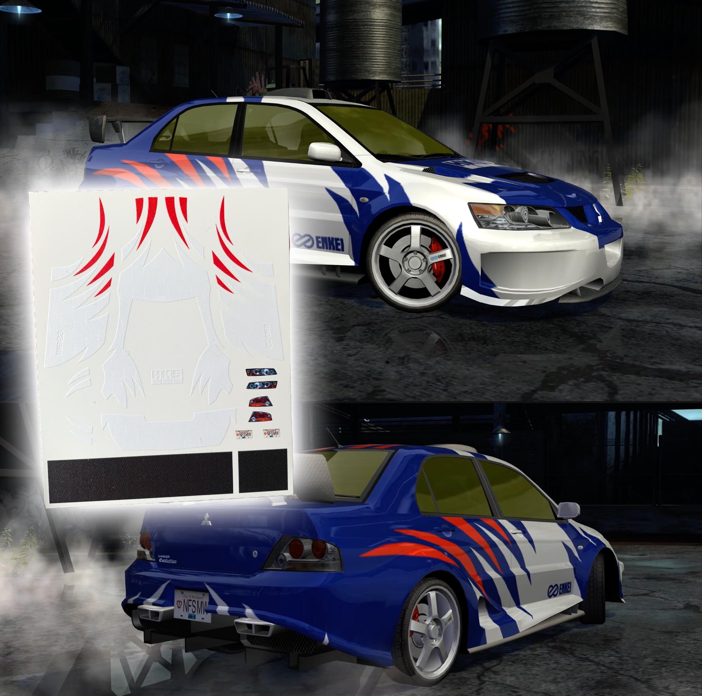 1:64 Need for Speed Most Wanted Earl's Evo Waterslide decals & Body Kit for HW models