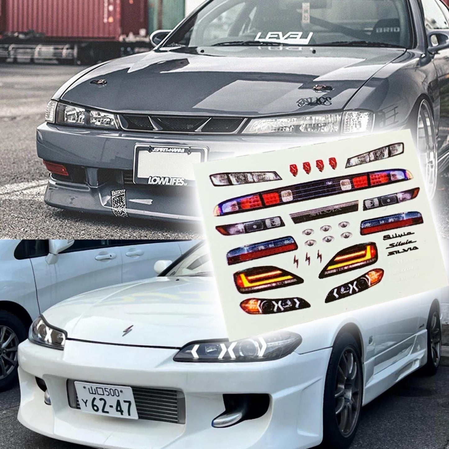 Nissan Silvia s13 s14 s15 Lights and badges Waterslide decals 1:64 for HW models