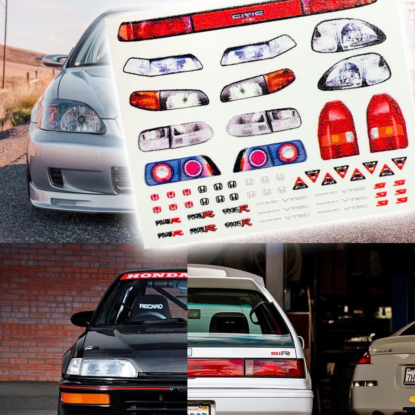Honda Civic ef ek eg TypeR Lights and badges Waterslide decals 1:64 for HW models