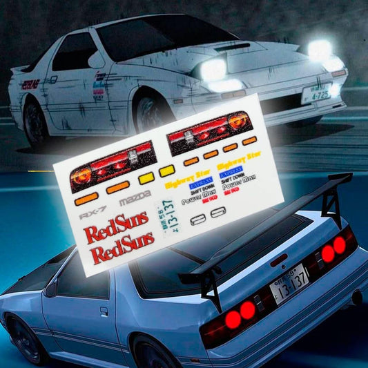 Initial D White Red Suns RX7 FC Waterslide decals 1:64