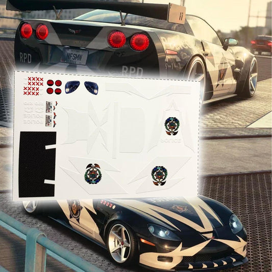 Need for Speed Most Wanted Cross' Corvette White Toner Waterslide decals for 1:64 scale