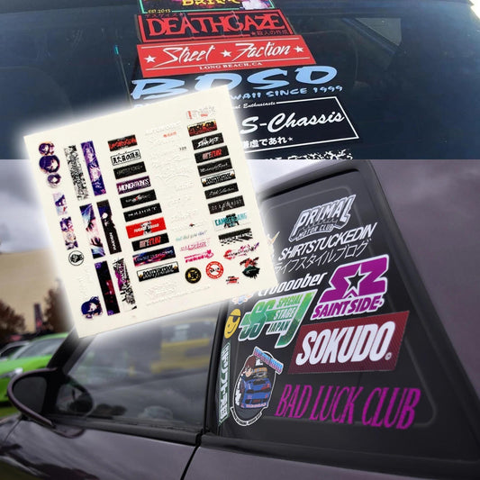 Jdm car Stickers Teams/Manga/Anime White Toner Waterslide decals for 1:64 or 1/24 scale