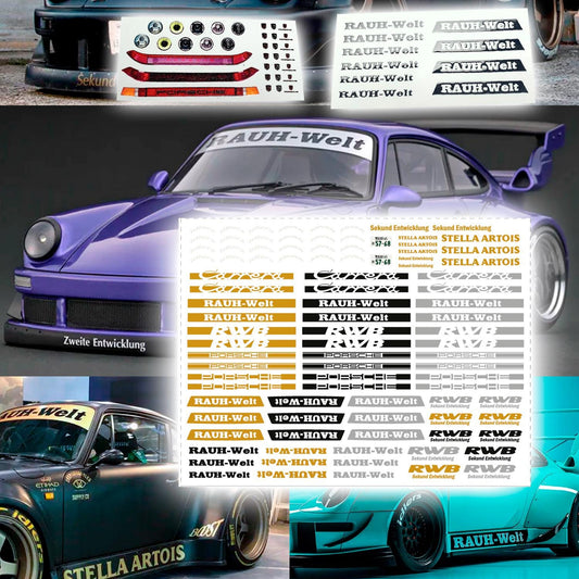 3 in 1 RWB Porsche 964 930 993 Waterslide decals for 1:64 models Rauh Welt Begriff livery