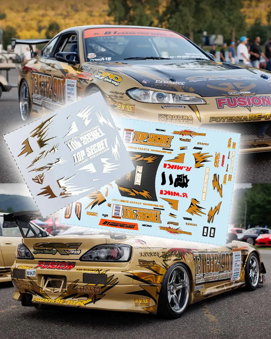 1:64 Top Secret Nissan Silvia S15 livery White Toner/Chromed Waterslide decals