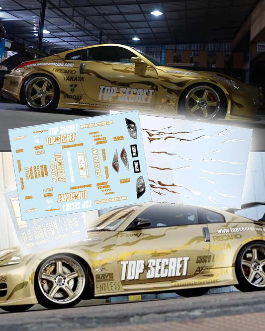 1:64 Top Secret Nissan 350z livery White Toner/Chromed Waterslide decals